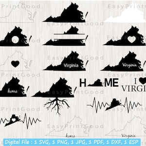Virginia Svg Bundle, Virginia State Svg, Virginia Outline, Virginia Map, Virginia State Map, Virginia Home, Monogram Frame, Cut file, Cricut