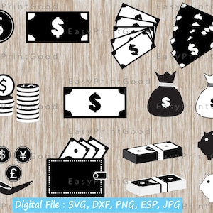Money SVG Bundle: Dollar Sign, Piggy Bank, Cash Bag (Digital Download)