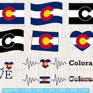 Colorado Flag Bundle Svg, Colorado State Svg, Love Colorado Svg, Waving Colorado, Colorado Flag Heart Svg, Heart Colorado, Cut file, Cricut