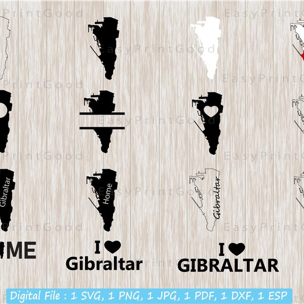 Gibraltar Svg Bundle, Outline, Gibraltar Map Svg, Home, Clipart, Love Gibraltar, Monogram Frame, Heart, Silhouette, Cut file, Cricut Svg