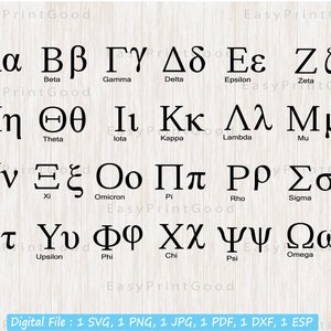 Griechisches Alphabet SVG: Brüderlichkeit Schwesternschaft Buchstaben Clipart (digitaler Download)