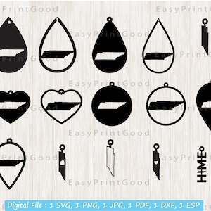 15 Tennessee Oorbel Svg, Tennessee Vormen Oorbellen Sjabloon, Lederen Oorbel, Traan, Hanger Sjabloon Sieraden, Gesneden Bestand, Cricut