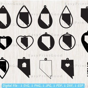 15 Nevada Earring Svg, Nevada Shapes Earrings Template, Boucle d’oreille en cuir, Nevada Teardrop, Pendentif Modèle Bijoux, Fichier coupé, Cricut Svg
