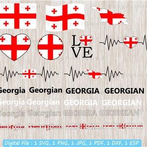 Paquete SVG de bandera de Georgia, imágenes prediseñadas de Georgia, bandera de Georgia Svg, nombre de Georgia, estandarte nacional del país de Georgia, corazón de bandera, amor, archivo cortado, Cricut