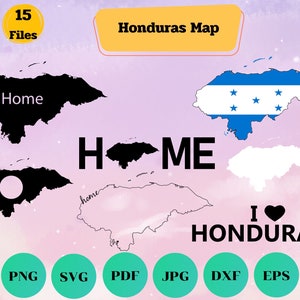 Honduras Svg Bundle, Honduras carte Svg, maison, Honduras Clipart, amour, cadre monogramme, Silhouette, numérique, couper fichier, Cricut