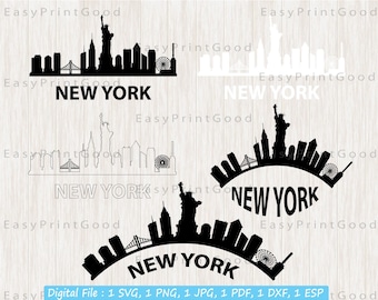 NEW YORK Svg, sylwetka panoramy Nowego Jorku, New York City Svg, koszulka z miastami Svg, projekt znaku winylowego z pejzażem miejskim w Nowym Jorku, plik do cięcia, Cricut