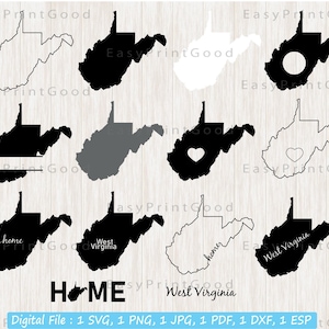 West Virginia SVG Bundle: State Outline, Map, Monogram (Cut File)