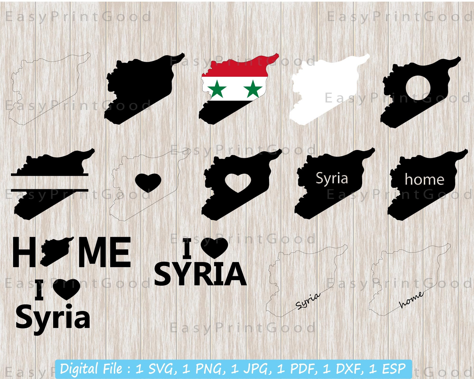 Syria SVG Bundle, Syrian Map, Syria Map Svg, Syria Clipart, Outline, Black and White, Home, I love Syria, Monogram Frame, Cut file, Cricut