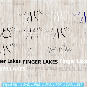 Paquete Svg de Finger Lakes, Esquema de Finger Lakes, Amor, Imágenes Prediseñadas, Marco de monograma, Silueta, Texto, Mapa de Nueva York de Finger Lakes, Archivo recortado, Cricut