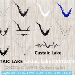 Paquete Castaic Lake Svg, Contorno del lago Castaic, Amor, Imágenes Prediseñadas, Marco de monograma, Silueta, Palabra de texto, Forma de mapa de California, Archivo de corte, Cricut