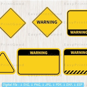 Señal de advertencia de carretera amarilla Svg, Precaución svg, Silueta de señal amarilla, Advertencia en blanco, Advertencia de precaución, Clipart de señal de advertencia, Archivo de corte, Cricut