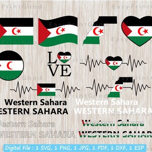 Western Sahara Flagge SVG Bundle, Karte von Westsahara, Clipart, Liebe, Herz, winkend, runde Flagge, Herzschlag, Text Word, ausschneiden Datei, Cricut SVG