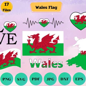Wales Flagge Bundle SVG, Love Wales, Wales Flagge, winken, Umriss, ClipArt, Herz, Wales Country Banner, Schnittdatei, Karte, schwarz und weiß, Cricut