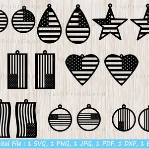 Pendientes de la bandera de los Estados Unidos Svg, 4o julio pendientes paquete, EE.UU. pendientes clipart, EE.UU. pendientes svg, pendientes de cuero falso, Cricut