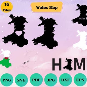 Wales Karte SVG-Bundle, Wales Umriss SVG, Wales Karte, Zuhause, Liebe, Monogrammrahmen, Grenze Landkarte von Wales, Digital, Schnittdatei, Cricut