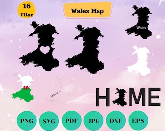 Wales Map SVG Bundle: Outline, Monogram Frame, Cricut Cut File (Digital Download)