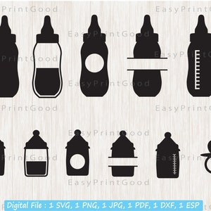 Baby Bottle Svg, Milk Bottle Clip Art, Newborn, Infant Baby, Baby Bottle Clipart, Milk Bottle Silhouette, Cut file, Monogram Frame, Cricut