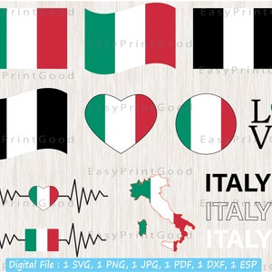 Italien Flagge Bundle Svg, Italien National Flagge Svg, Love Italy, Waving Italy, Italien Karte ClipArt, Italienische Flagge, Herz Italien Karte, Cut file, Cricut