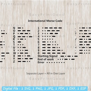モールス信号アルファベット SVG、モールス信号 SVG、数字 0 ～ 9、海軍航海信号コード、通信、無線電話、カット ファイル、Cricut