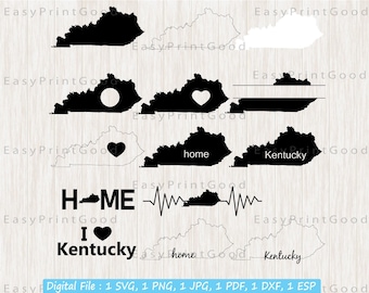 Kentucky State Map SVG Bundle: Outline, Home, Monogram Frame (Cut File)