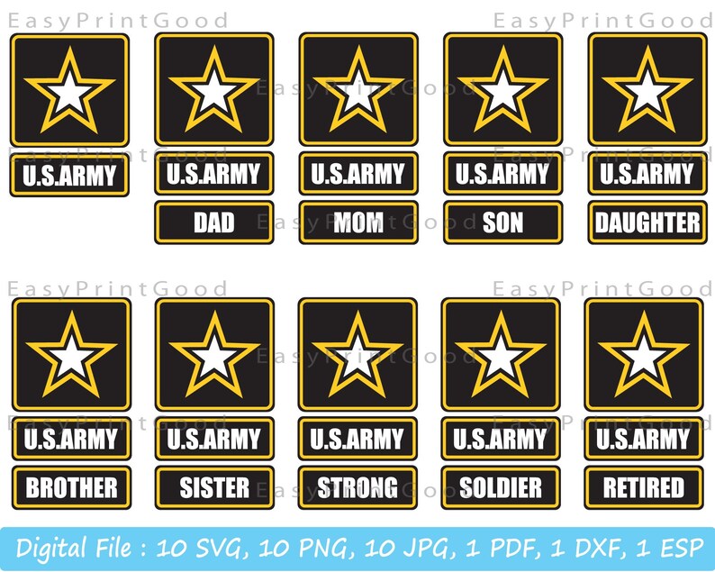 Download 10 Styles Us Army Dad Mom Son Daughter Brother Sister Strong Soldier Retired America Military Svg Bundle Vector Silhouette Cricut Cut File Clip Art Art Collectibles Jewellerymilad Com