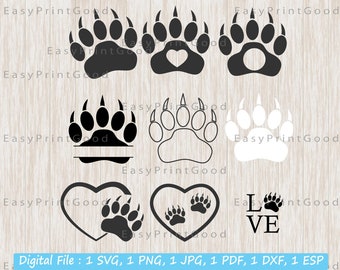 Bear Paw Print SVG: Animal Paw Monogram Frame, Cut File (Digital Download)