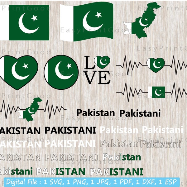 Pakistan Flag Svg Bundle, Pakistan National Flag, Love, Waving, Pakistani Map ClipArt, Text Word, Heart Pakistan Map, Cut file, Cricut Svg