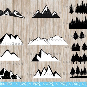 Mountain & Pine Tree SVG Bundle: Camping Silhouette Cut Files (Digital Download)