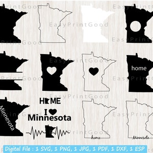 Minnesota Svg Bundle, Minnesota Clipart, Minnesota Map Svg, Minnesota State Outline, Monogram Frame, Minnesota Home, Cut file, Cricut Svg