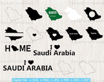 Saudi Arabia Map SVG Bundle: Clipart, Monogram Frame (Digital Download)