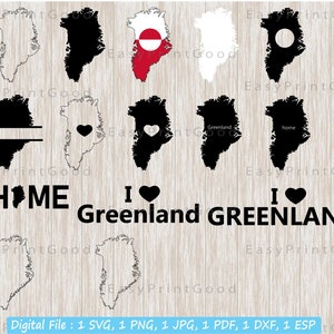 Grönland Karte Svg Bundle, Grönland Karte Umriss, Grönland Karte, Home, Grönländische Karte Clipart, Silhouette, Monogramm Rahmen, Cut File, Cricut