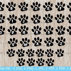 Paw Alphabet Svg Paw Font Svg Paw Alphabet Clipart Paw Letters en cijfers voor Cricut Pet Font Svg Cut bestand Cricut svg Animal Print Font