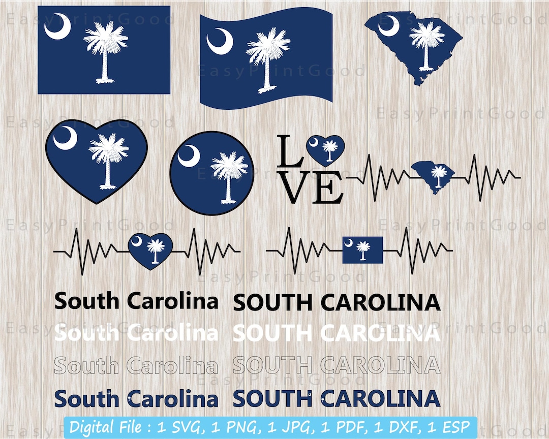 South Carolina Flag SVG Bundle: State Map, Heart, Circle (cut Files) - Etsy