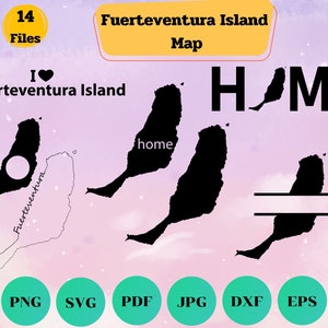 Fuerteventura SVG-Bundle, Umriss, Fuerteventura Island MapSvg, Home, Clipart, Liebe, Monogrammrahmen, Silhouette, Digital, Schnittdatei, Cricut