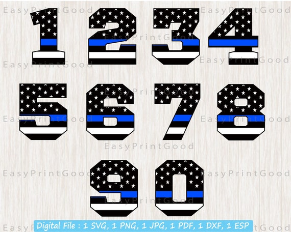 thin blue line numbers svg blue line badge numbers svg cut etsy