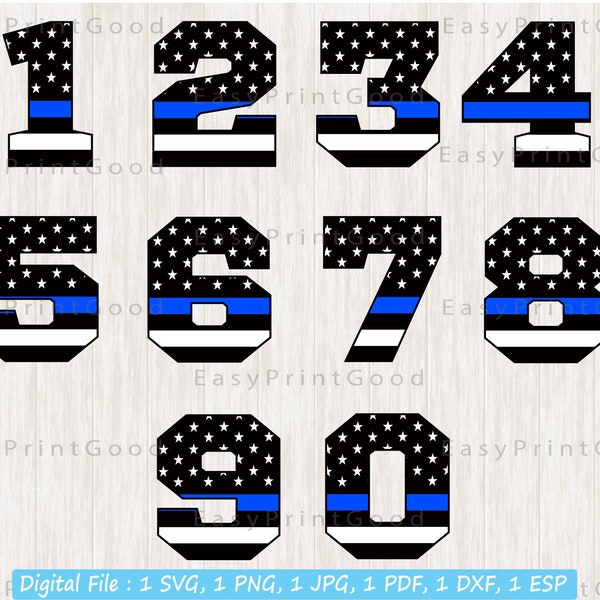 Thin Blue Line Numbers Svg, Blue Line Badge Numbers Svg, Cut file, Cricut, Police Dad, Mom, Wife, Baby Shirt, Silhouette, Printable Digital