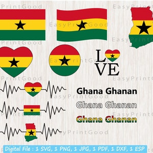Ghana Flag Bundle Svg, Love Ghana Ghanan, Ghana Ghanaian Text Word Letter, Waving, Ghana Clip Art, Ghana Heart Shaped Flag, Cut file, Cricut