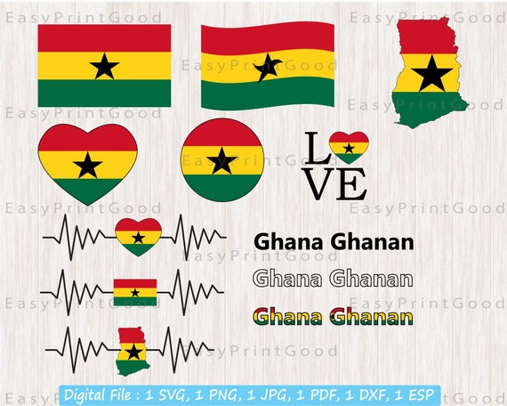 Ghana Flag SVG Bundle: Heart, Waving, Map Clip Art (Digital Download)