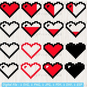 Pixel Health Hearts Svg, Retro Gaming, Life Hearts, Hearts Clipart, Pixel Digital, Valentine Pixels Heart, Gamer Heart, Cut file, Cricut Svg