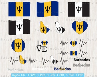 Barbados Flag SVG Bundle: Map, Heart, Waving (Cut File)