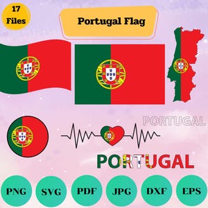 Portugal Flag Svg Bundle, Portugal National Flag, Map Flag, Text Word, Love, ClipArt, Waving Portugal, Heart Portugal Map, Cut file, Cricut