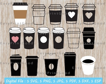 Paquete SVG de taza de café: Clipart de café desechable (descarga digital)