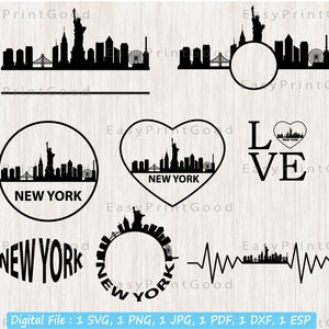 New York Frame Svg Bundle, New York City Svg, New York États-Unis Skyline Cityscape Silhouette Svg, NYC, Fichier coupé, Cricut, Cadre monogramme, Clipart