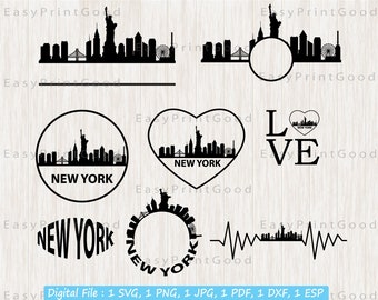 New York Frame Svg Bundle, New York City Svg, New York Usa Skyline Cityscape Silhouette Svg, NYC, Cut file, Cricut, Monogram Frame, Clipart