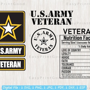 Army Veteran Svg, Logo de l’armée américaine, Veteran Svg, Nutrition Fact Svg, Militaire, Patriotique, Clipart, Tshirt, Fichier coupé, Cricut svg