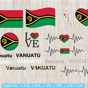 Bandera de Vanuatu Svg, Bandera del país de Vanuatu, Bandera ondeante, Amor, Latido del corazón, Corazón Vanuatu, Palabra de texto, Bandera de texto de Vanuatu, Archivo cortado, Cricut Svg