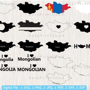 Mongolia Svg Bundle, Mongolia Map Outline, Love, Home, Clipart, Monogram Frame, Silhouette, Mongolian Flag Map, Mongolian, Cut file, Cricut