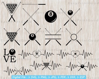 Billiards SVG Bundle: Snooker, Pool Game Clipart (Digital Download)