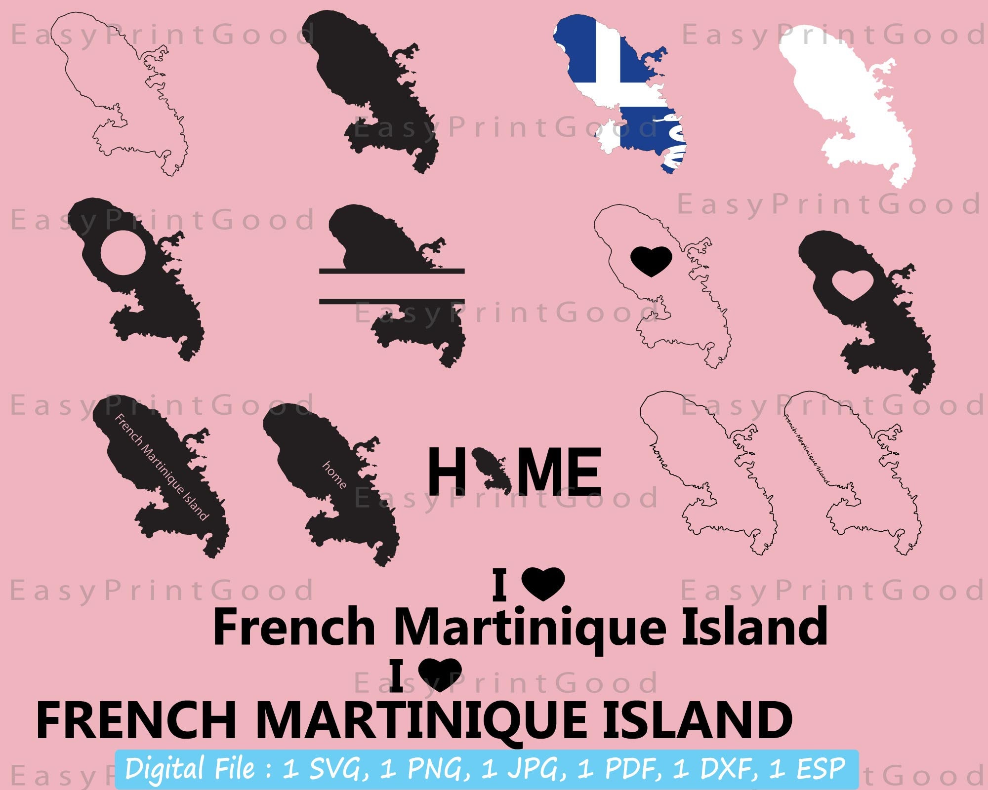 French Martinique Island Flag Map Svg Bundle Martinique Etsy