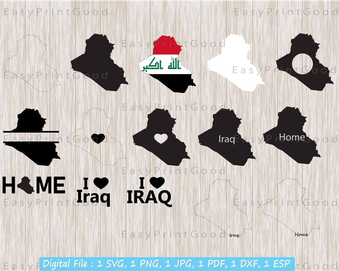 Iraq Map SVG Bundle: Flag, Outline, Silhouette Cut File (digital ...